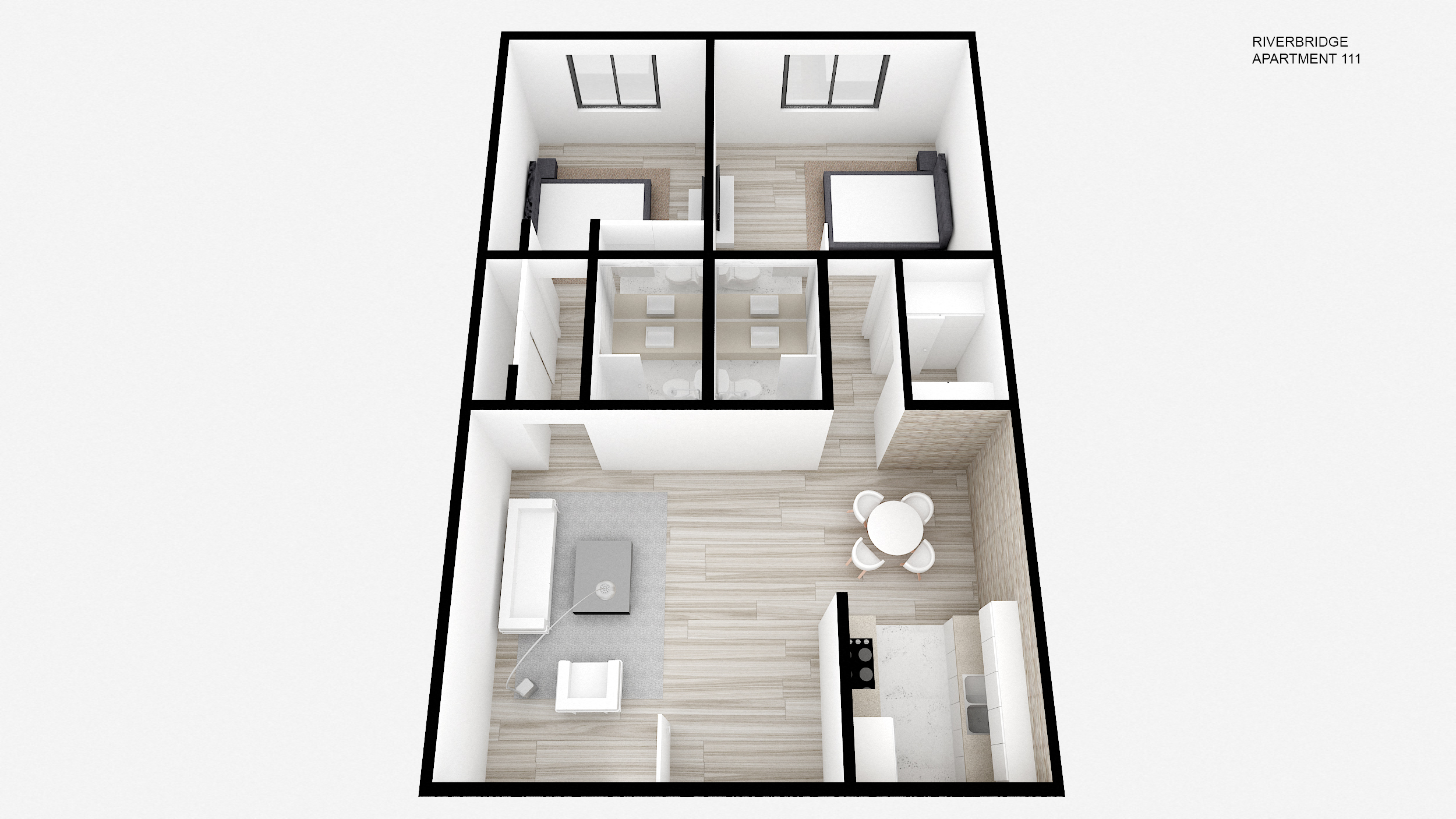 Floor plan for 2 beds, 2 baths, 1081 sqft
